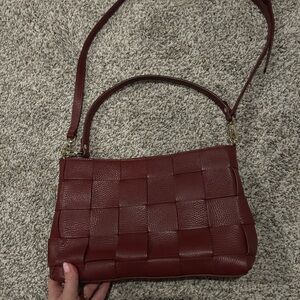 Chic Red Woven Leather Shoulder Bag
